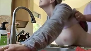 Big tit housewife gets nailed in kitchen