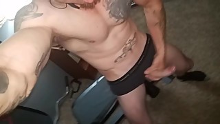 Hot brunette house wife watches him jerk off and gets a huge oral creampie