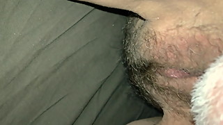Fingers open up my wife's juicy hairy pussy