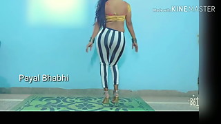 Payal Bhabhi Hot Indian Dancing In Stripe Leggings