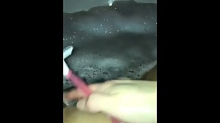 Wife shaving and playing with her pussy in bathtub